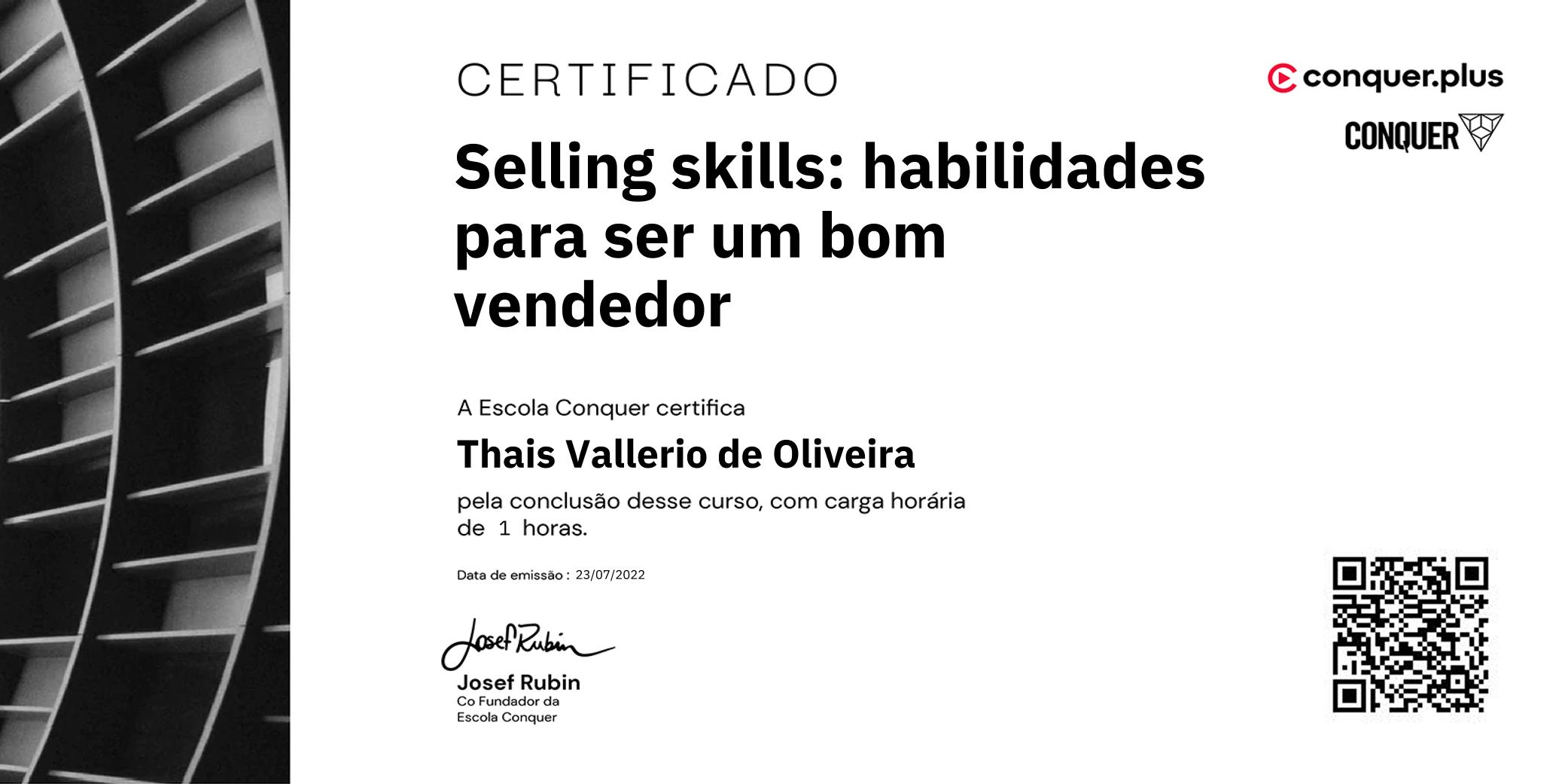 Certificado de Selling skills: habilidades para ser um bom vendedor